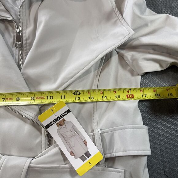 Halston Women's Belted Trench Coat,  Gray Off White Small NWT - Picture 6 of 8